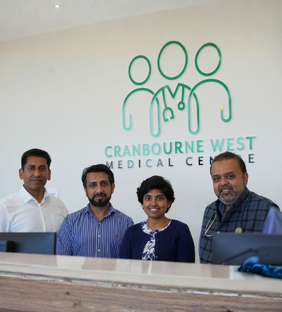 Two GPs at Cranbourne West Medical Centre — one with a stethoscope